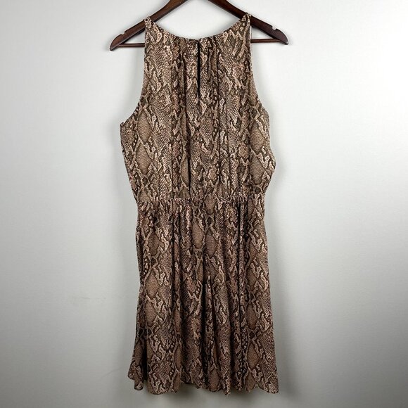 Lauren Ralph Lauren Dress Womens 14 Brown Snake Python A-Line Sleeveless Pleated - Picture 8 of 12